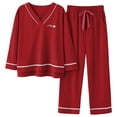 thumbnail image 1 of REDHOTYPE Nouveaux Pyjamas en Coton Doux pour Femmes 2 Pcs Grande Taille 3TG Simple Manches Longues Décontracté, 1 of 2