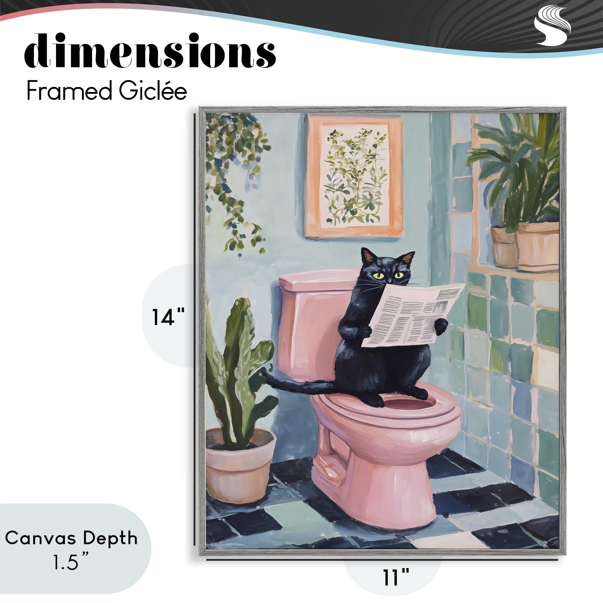 Stupell Industries Cat Reading on Pink Toilet Gray Framed Giclee Art, design by The Prints Vibe