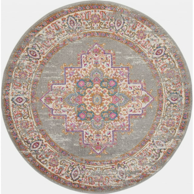 homeroots home decor 385267 4’ Round Gray and Gold Medallion Area Rug