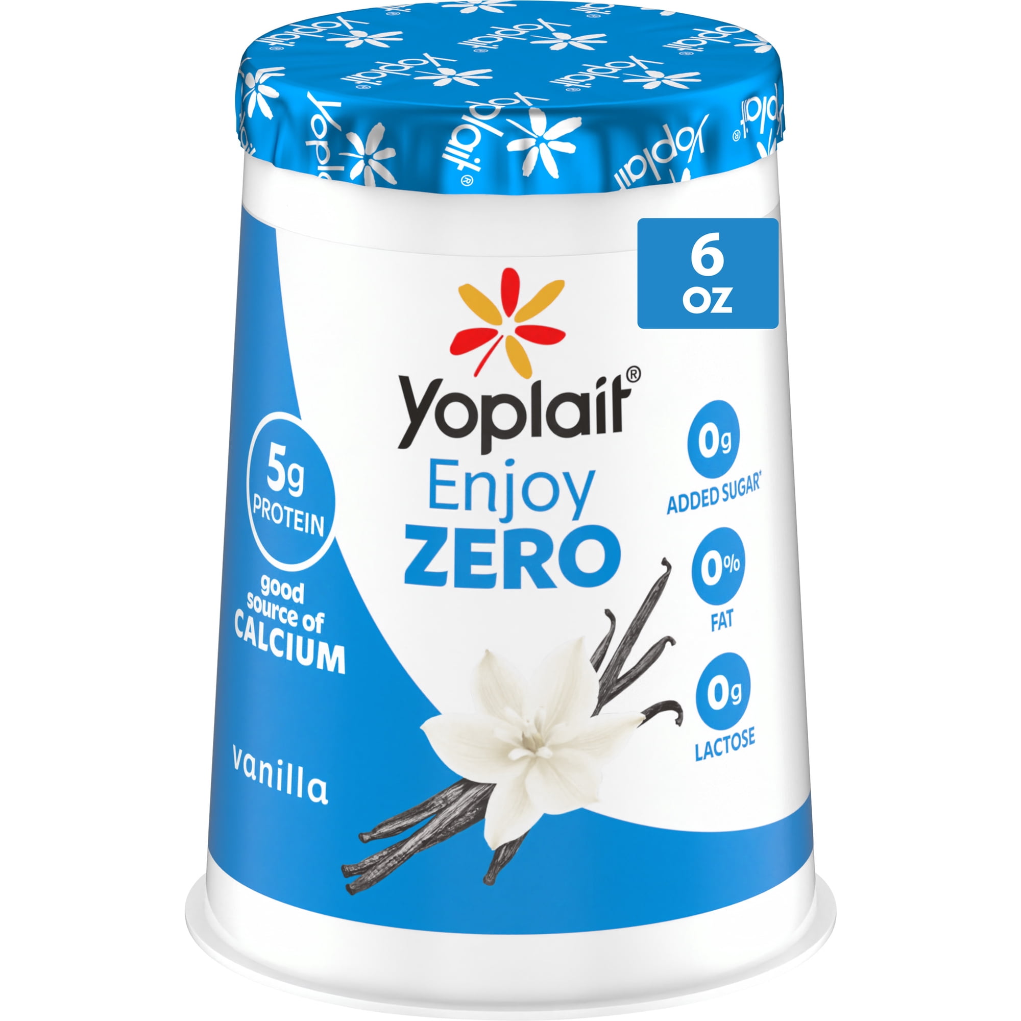 Yoplait Enjoy ZERO Vanilla Fat Free Yogurt Cup, 0g Added Sugar, Protein Snack, 6 oz