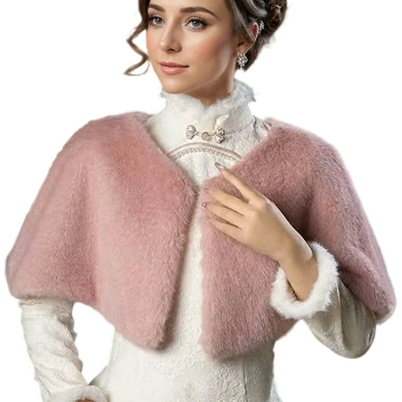 Stylish Faux Furs Short Cloak Winter Outerwear Poncho Shrug Shawl For Women Travel and Party Shoulder Wrap