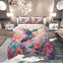 Manfei Bohemian Hummingbird Queen Comforter Set, Mandala Rustic Flower Bedding Sets, Western Tribal Animal Reversible Bedding Comforter Set, Lightweight Room Decor, 3 Pieces