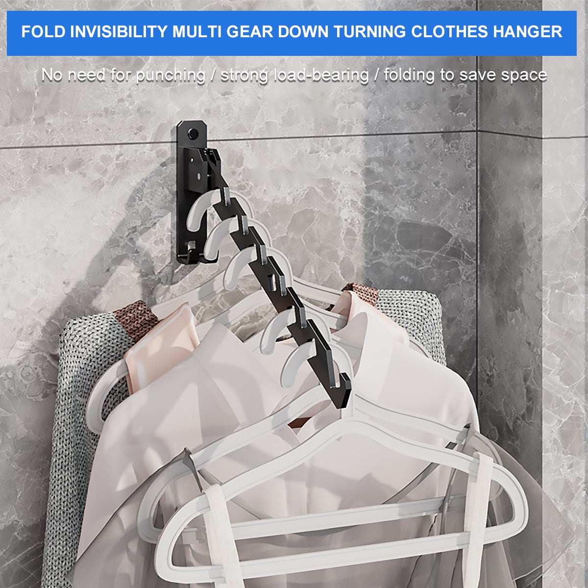 JTWEEN Wall Mounted Clothes Hangers Rack ,Foldable Stainless Steel Wall