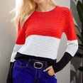thumbnail image 2 of WRKEKC Women's Retro Colorblock Knit Pullover Sweater Long Sleeve Crewneck Slim Fit Casual Chic Tops Trendy Sweaters for Women Trendy, 2 of 7