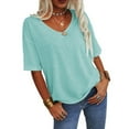 thumbnail image 3 of Women's Summer V-neck Solid Color Half Sleeve Match Simple Casual T-shirt Tops, 3 of 5