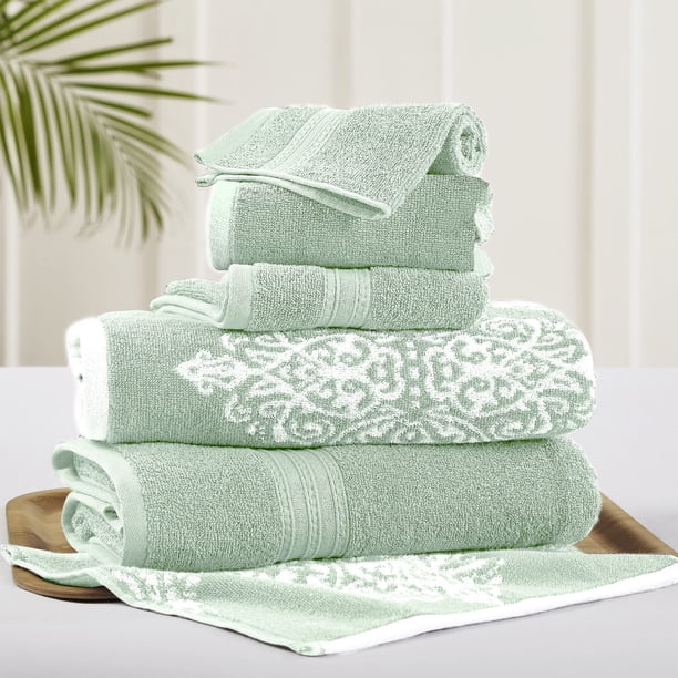 Modern Threads Juego de Toallas de Baño Artesia Damask de 6 Piezas, Color Salvia