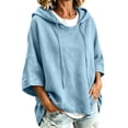 thumbnail image 2 of Women Tops Hooded Sweatshirt Solid Color Short Sleeve Casual Sports Top for Fall Winter Daily Working Wear, 2 of 7