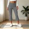 thumbnail image 6 of Lumtrix Women Fold Over Capri Pants Mid Rise Foldover Yoga Leggings Knee Length Cropped Flared Bell Bottom Capris Gray S, 6 of 9