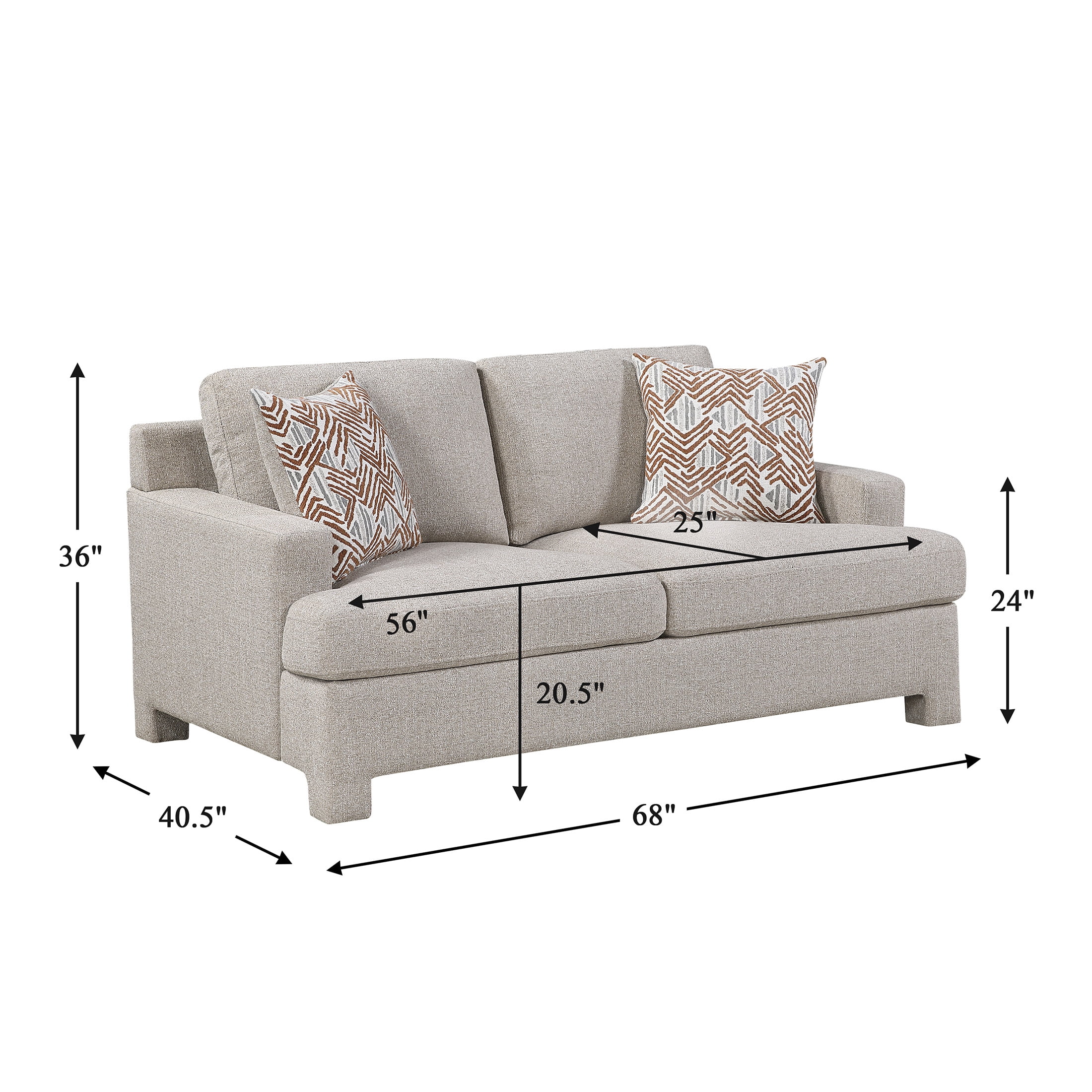OakvillePark Luxora Chenille Loveseat with 2 Pillows, Taupe