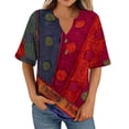 thumbnail image 6 of ZQUUVOU Women's T-Shirt Casual Button V-Neck Loose Elastic Printed Blouse G-Red (L), 6 of 6