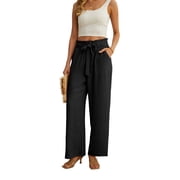 JWD Women's Wide Leg Pants with Pockets High Waist Adjustable Knot Loose Casual Trousers Business Work Casual Pants Black Large