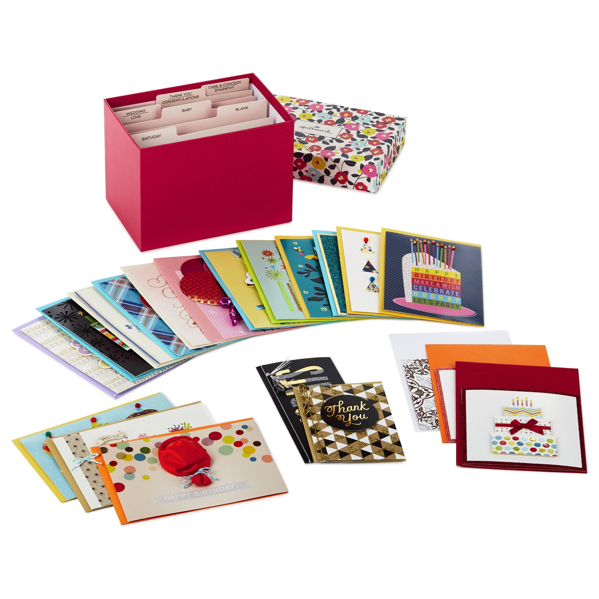 Hallmark Assorted Boxed Handmade All Occasion Greeting Cards (Pink Floral)—Birthday, Baby Shower, Wedding, Sympathy, Thinking of You, Thank You, Pack of 20 With Organizer Box