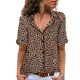 thumbnail image 1 of Camisa de manga corta con botones para mujer, blusa holgada informal con cuello vuelto y estampado de leopardo para viajes, café S, 1 of 6