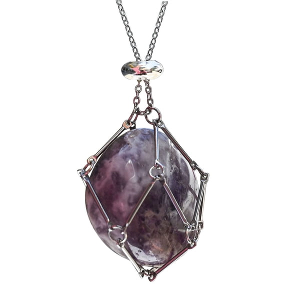 Natural Crystal Mesh Pocket Metal Necklace Woven Pendant Chain Mesh Pocket Pendant Rope