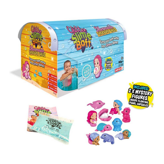 Slime Baff - Mermaid Treasure Chest Glittery Aqua Blue, Includes 2 Mystery Figures! 150g