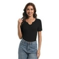 thumbnail image 5 of Women's Slim Fit V-Neck Short Sleeve Ribbed T-Shirt - Casual Basic Top, 5 of 5