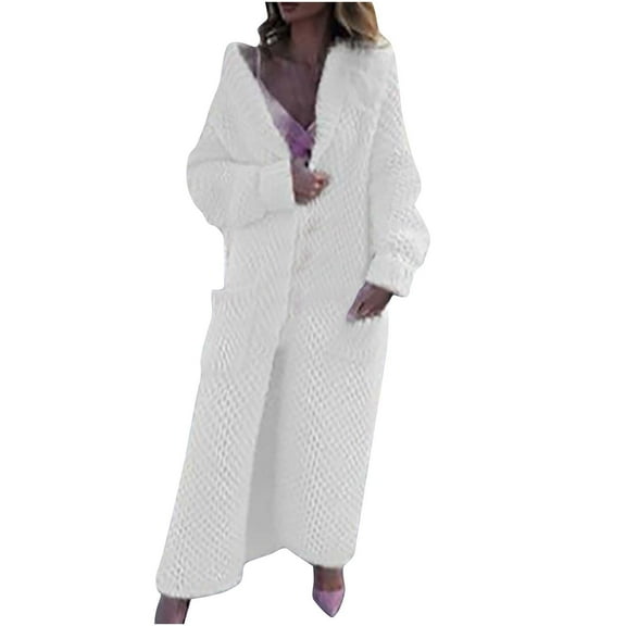 ShomPort Long Length Cardigans for Women Fall Cable Knit Long Sleeve Warm Sweaters Open Front Outwear