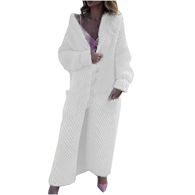 Yuyuzo Cardigan Long pour Femmes 2025 Hiver Automne Col à Revers Manches Longues Ouvert à l'Avant Hauts Tricotés