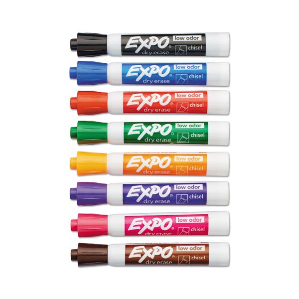 EXPO LowOdor DryErase Marker, Broad Chisel Tip, Assorted Colors, 8