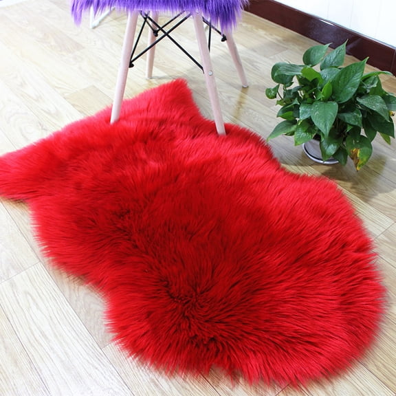 FUDAKUNA Red Plush Area Rugs 20 x 32inch Faux Fur Sheepskin Shaggy Soft Comfortable Small Carpet for Bedroom Living Room Nursery Floor Mat