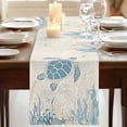 thumbnail image 3 of Table Runners 36 Inches Long Dress Scarves, Blue Turtle Coastal Farmhouse Kitchen/Dining Table Runner, Short Coffee Tablerunners, Coral Summer Beach Nautical Ocean Beige 13x36 Inch, 3 of 9