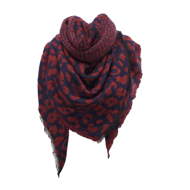 GDREDA Cape Écharpe Imprimé Léopard Chaud pour Femmes - Châle d'Hiver Polyvalent Accessoire de Mode Long Rouge Vin, Taille Unique