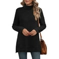 thumbnail image 4 of Qulqfy Dressy Women's Sweaters Black Turtleneck Pullover Business Casual Ribbed Knit Split Hem Shirts Womens Lightweight Sweaters L, 4 of 6