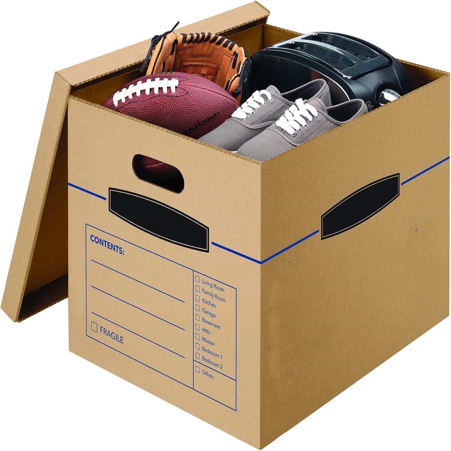 Medium Classic Moving Box 20 Pack, Reinforced Handles, Tape-Free Assembly, Box with Lid, 19-in x 14.5-in x 15.5-in
