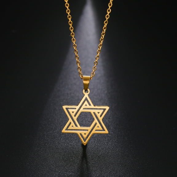 New Fashion Openworked Six-pointed Star Pendant Necklace for Women Simple 14K Yellow Gold Necklace Jewelry Gift