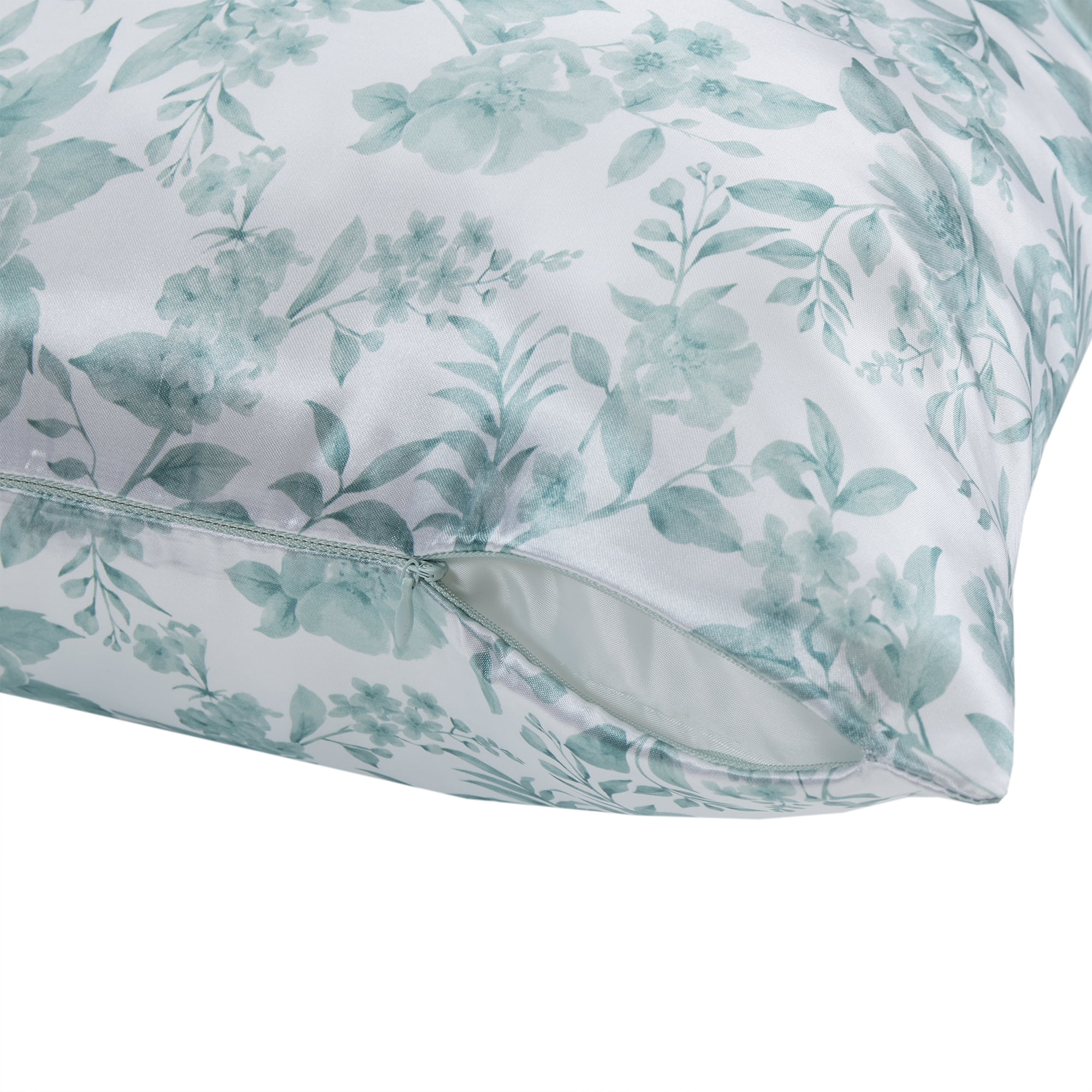 Mainstays Satin Body Pillowcase, Green Floral, 20 in x 52 in, 1 Pack