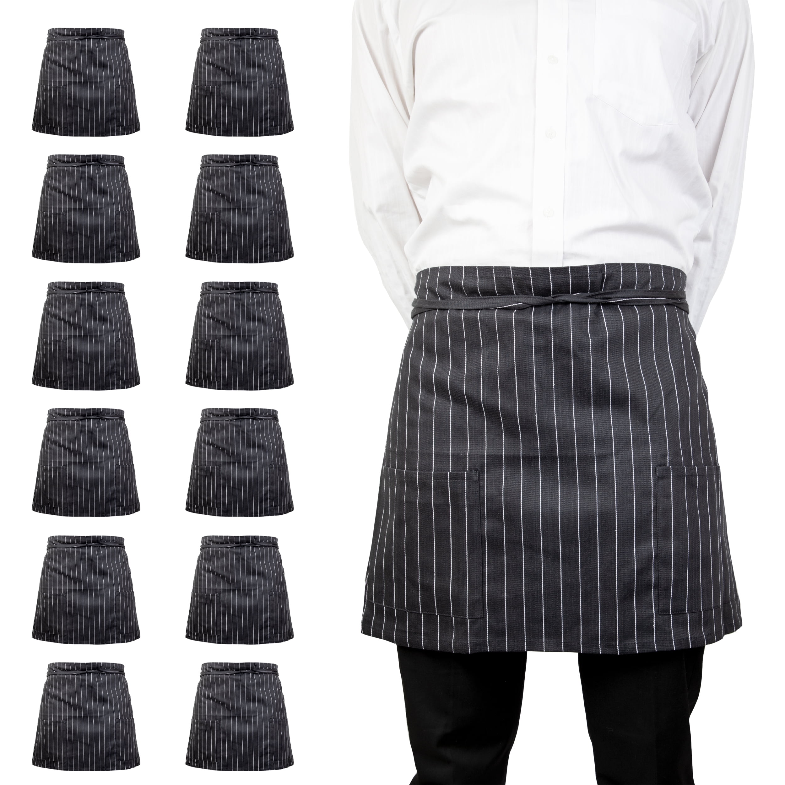Striped Half Bistro Apron Chef Works Unisex Waitress Waiter Waist Serving Apron 