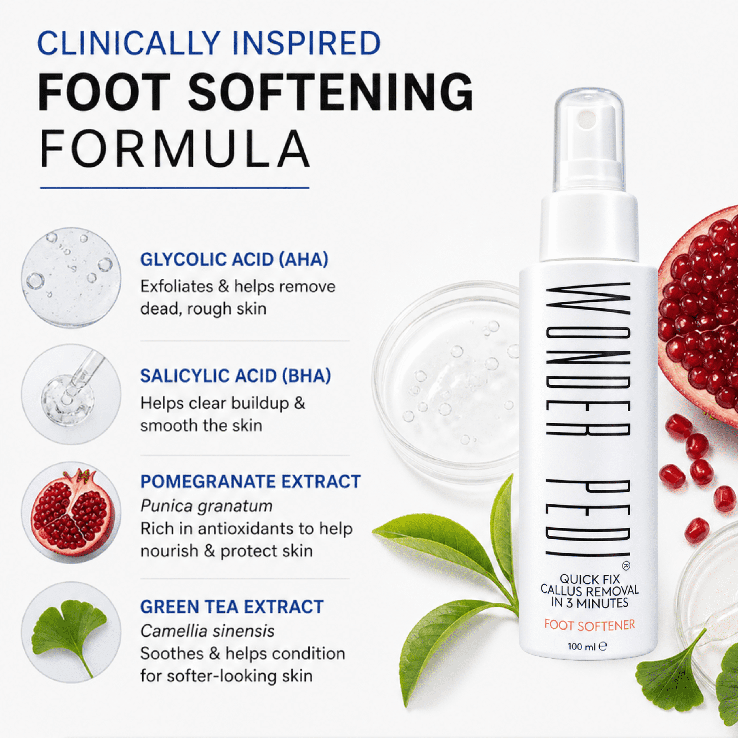 Callus Remover - Three Minutes Quick Fix- Foot File Rasp - Instant Foot Exfoliating Softener Peel Spray, Heels Callus Scrubber File - Home Spa Pedicure Treatment. Wonder Pedi