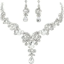 DESIGNICE Bride Wedding Jewelry Sets Crystal Bridal Necklace Earrings Set Rhinestone Choker Necklace Prom Costume Jewelry for Women and Brides