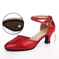 thumbnail image 4 of Women Dance Shoes 2.2" Ankle Strap Latin Dancing Heels Shining Glitter Stiletto Heels -Type E Red US Size 7.5, 4 of 6