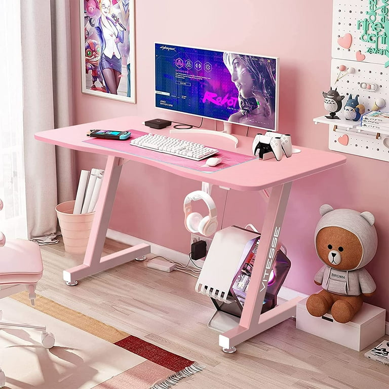 Okin Pink Height Adjustable Desk, 40 Electric Standing Small Desk for  Small Spaces, Cat Shape Cute Desk for Teenager, Student, School, Bedroom