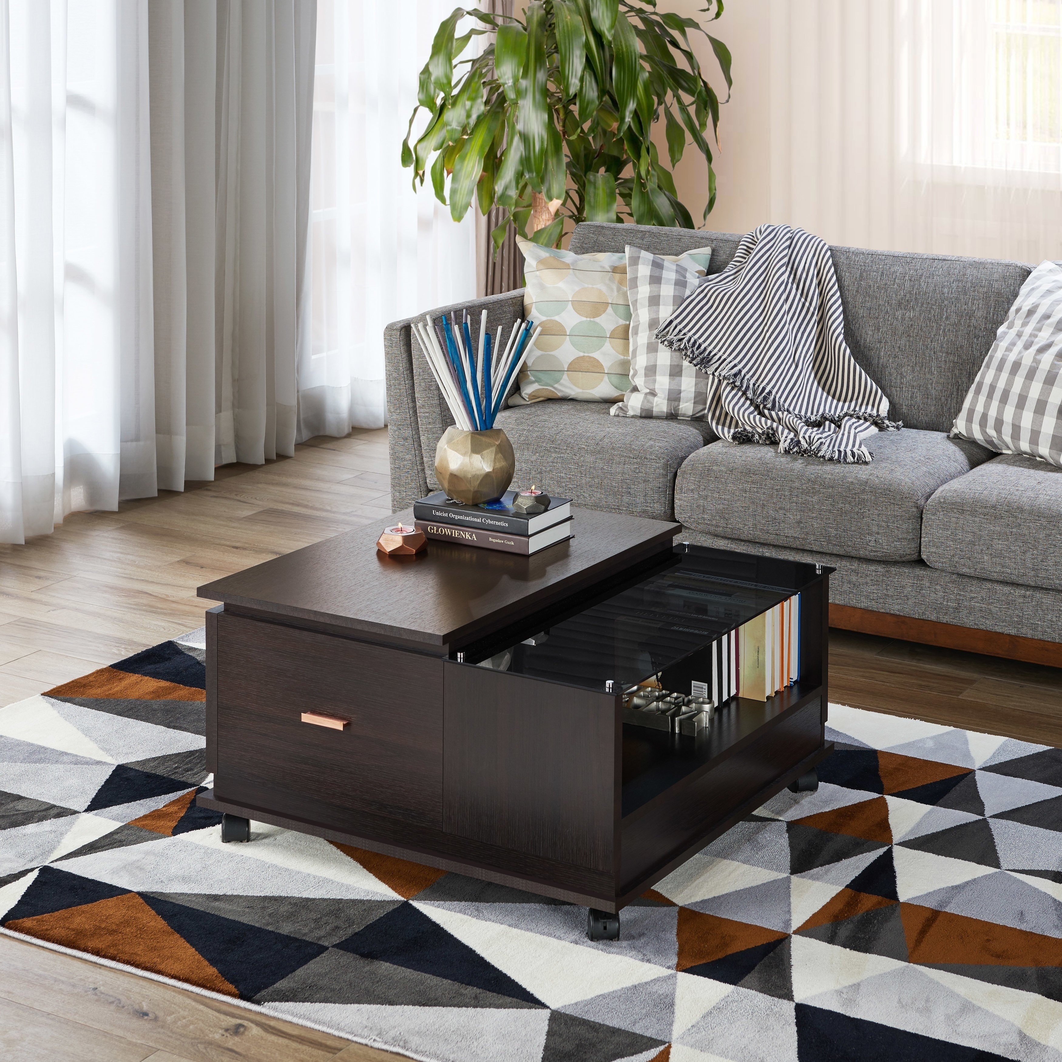 Jeyjey Contemporary Espresso Mobile Coffee Table