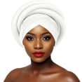 thumbnail image 5 of African Soild Color Pre-Tied Headwrap for Women, Braid Design Headscarf Turban Cap, Adjustable Stretchy Beanie for Wedding, Church, and Casual Style White, 5 of 6