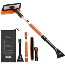 Windshield Ice Scrapers, 47.2" Snow Brush with Squeegee, Expendable Handle, 270° Pivoting Tool, Orange