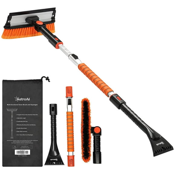 Windshield Ice Scrapers, 47.2" Snow Brush with Squeegee, Expendable Handle, 270° Pivoting Tool, Orange