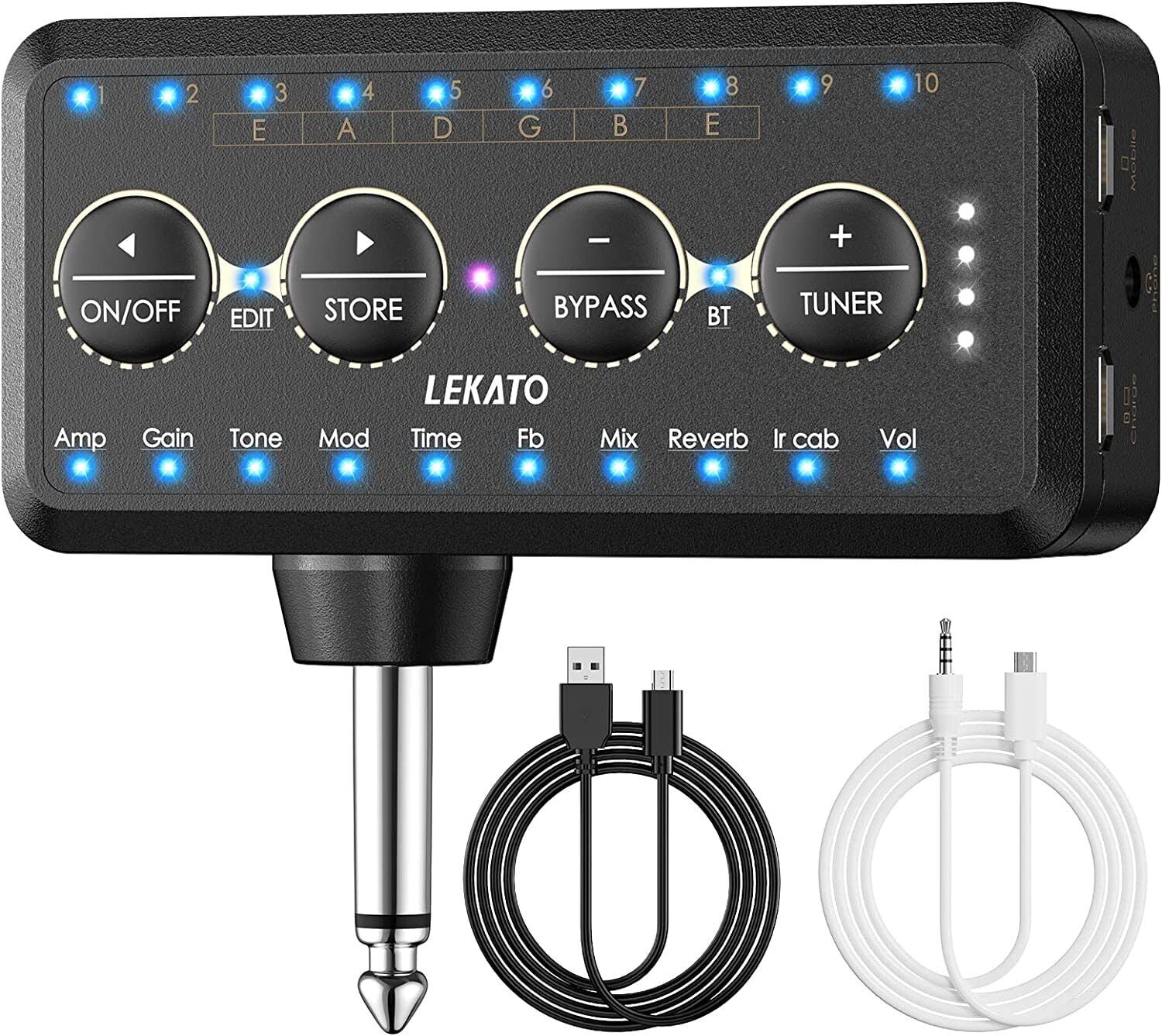 LEKATO Bluetooth Bass Guitar Amp Headphone Amplifier Chorus Reverb Delay
