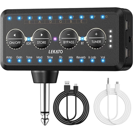 LEKATO Bluetooth Bass Guitar Amp Headphone Amplifier Chorus Reverb Delay Phaser Effects