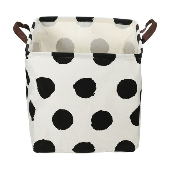 Unique Bargains 1 Pc 30L Foldable Square Laundry Basket for Laundry Room 12.60"x12.60"x12.60" Black White Polka Dots