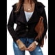 thumbnail image 1 of Chaqueta Corta de Larga con Solapa para Mujer, Otoño-Invierno, Color Liso, con Botones de Piel de Ciervo Negro XXL, 1 of 7