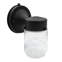 Maxxima LED Outdoor Wall Light, Clear Glass Jelly Jar, Black Finish, Dusk to Dawn Sensor, 800 Lumens, 3000K Warm White