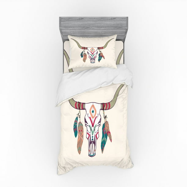 Tribal Duvet Cover Set Texas Longhorn Steer Cow Skull Style Colorful Feathers Hanging On Horns Bedding With Shams And Fitted Sheet 3 Sizes By Ambesonne Com - Texas Longhorns Bedding Sets Tribal Duvet Cover Set Texas Longhorn Steer Cow Skull Style Colorful Feathers Hanging On Horns Bedding With Shams And Fitted Sheet 3 Sizes By Ambesonne Com - Texas Longhorns Bedding Sets