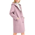 thumbnail image 4 of Peacoats for Women Elegant Single Mid Length Wool Blend Hooded Trench Coat Color: Pink Size: S, 4 of 9