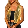 thumbnail image 1 of INSPIRE CHIC Women's Holographic Crop Jacket Sleeveless Metallic Vest XS Gold, 1 of 6