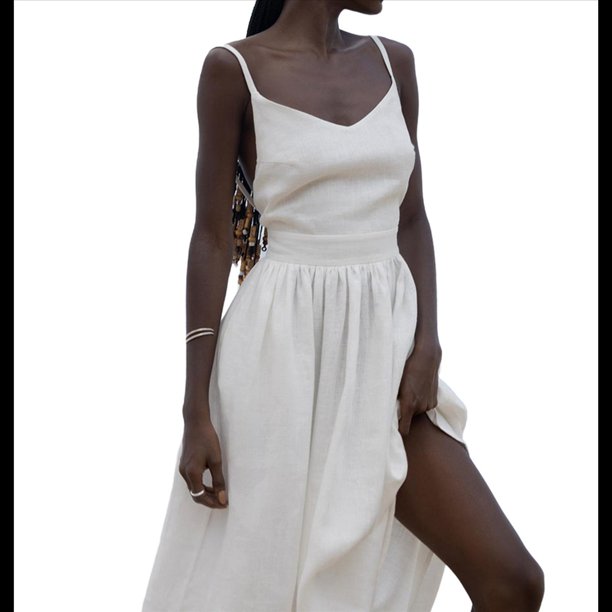 Vestido de Verano 2025 para Mujer, con Escote en V y Tirantes Finos, Sin Espalda, Sin Mangas, Informal, para Fiesta y Playa S