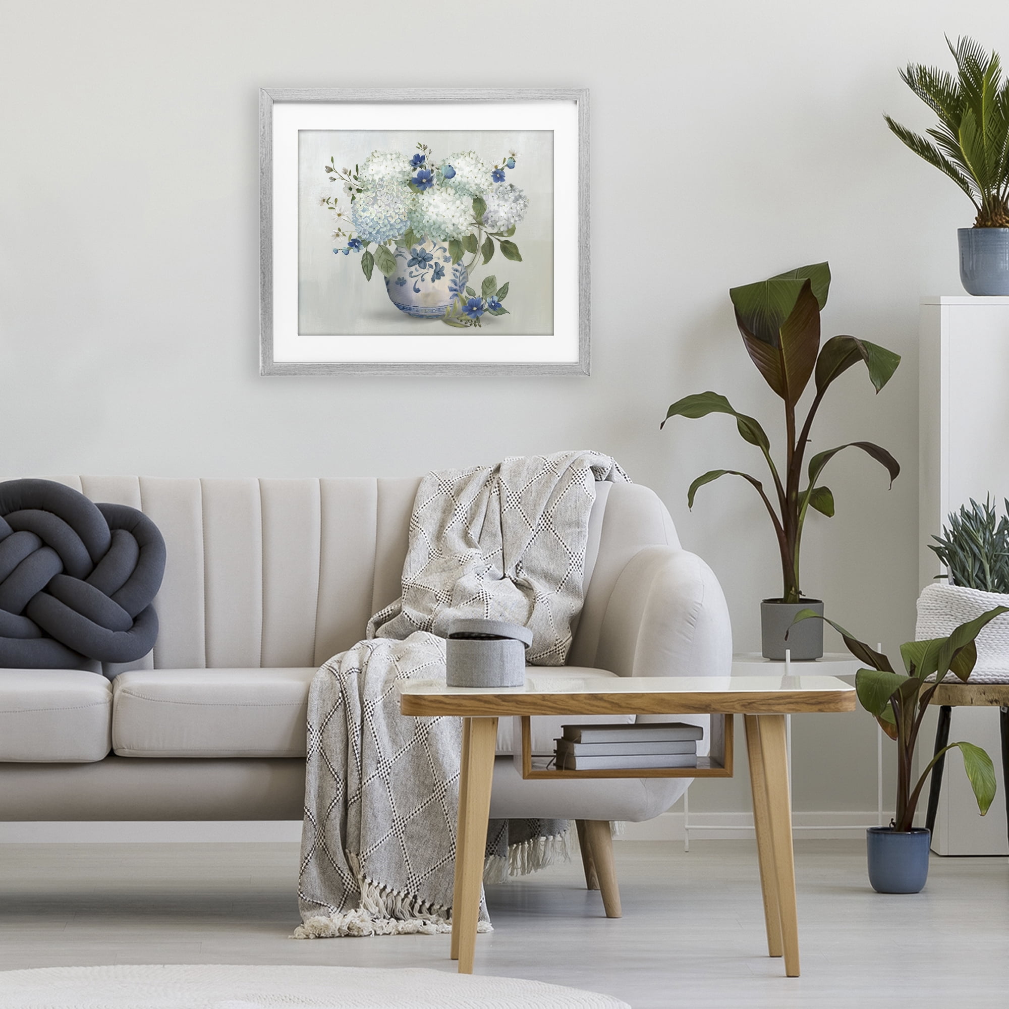 Stupell Industries Ivory & Blue Hydrangea Vase Gray Framed Print Under Glass, design by Nan