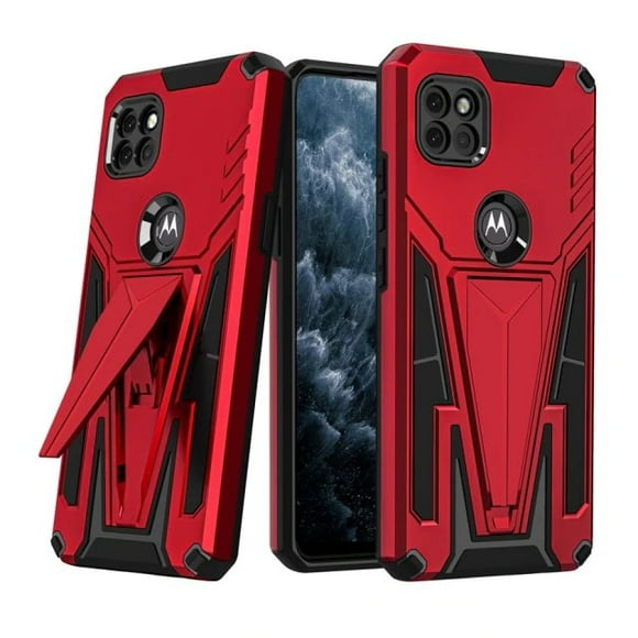[PST] Motorola Moto One 5G Ace Hard Case, Heavy Duty Rugged Protective Shockproof Hard Phone Case Cover with Kickstand